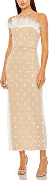 Mac Duggal Floral Embellished Mesh Gown with Blouson Bodice and Fitted Skirt