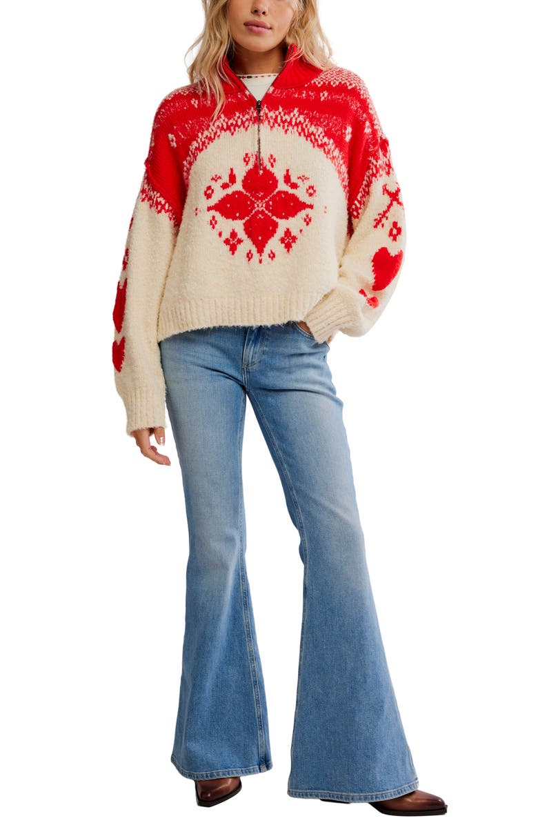 Free People Mythical Half Zip Pullover, Alternate, color, Vanilla Scarlet Comb