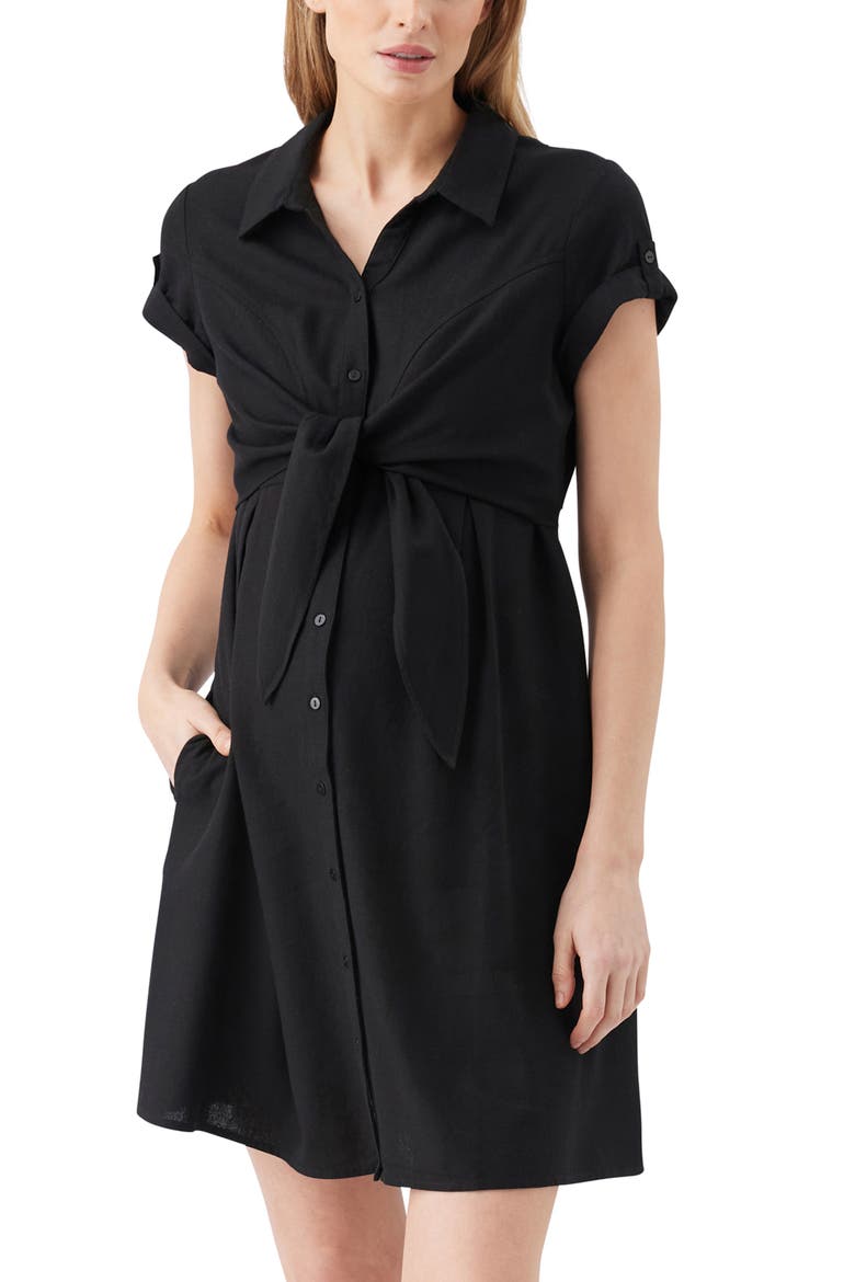 Colette Tie Up Linen Dress, Main, color, Black