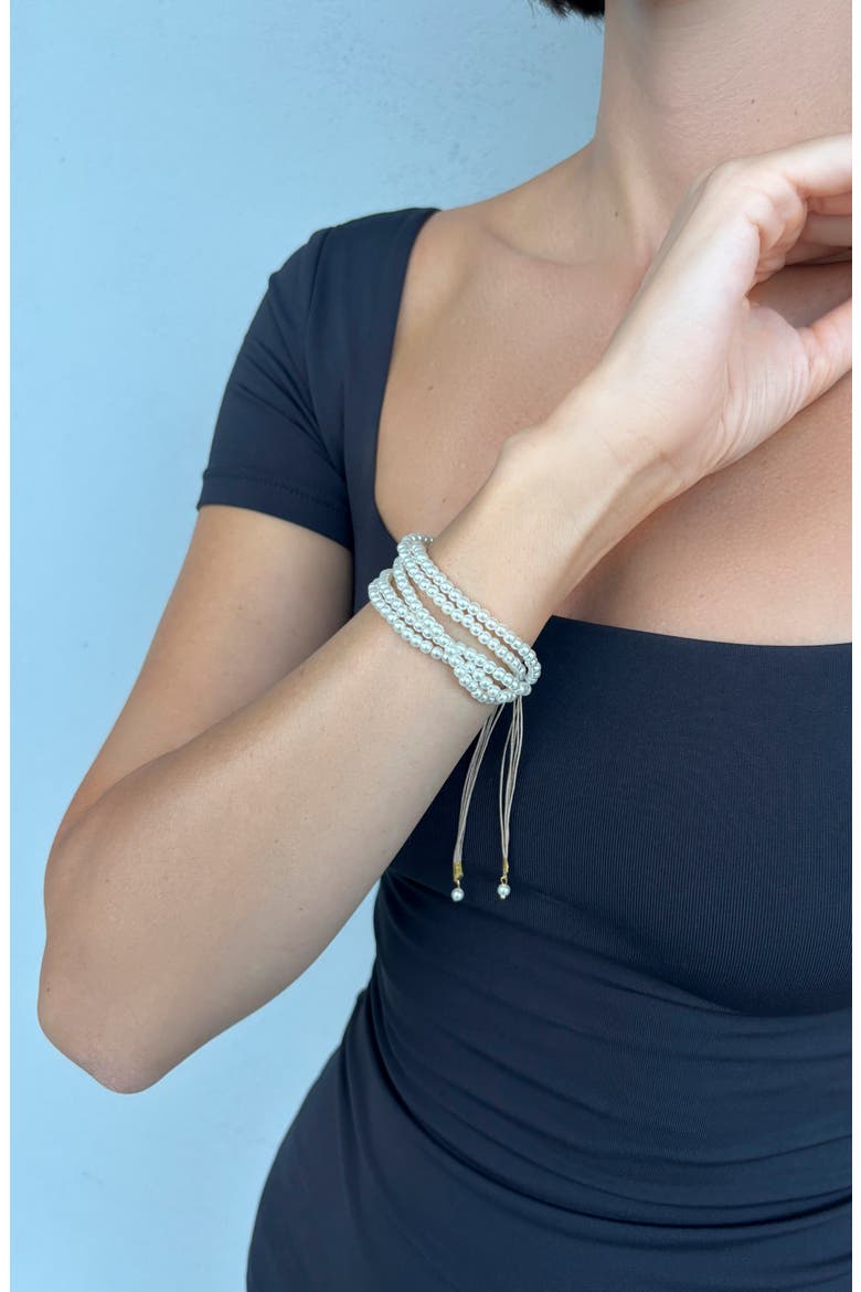 Multi-Strand Imitation Pearl Bolo Bracelet, Alternate, color, WHITE/ BROWN