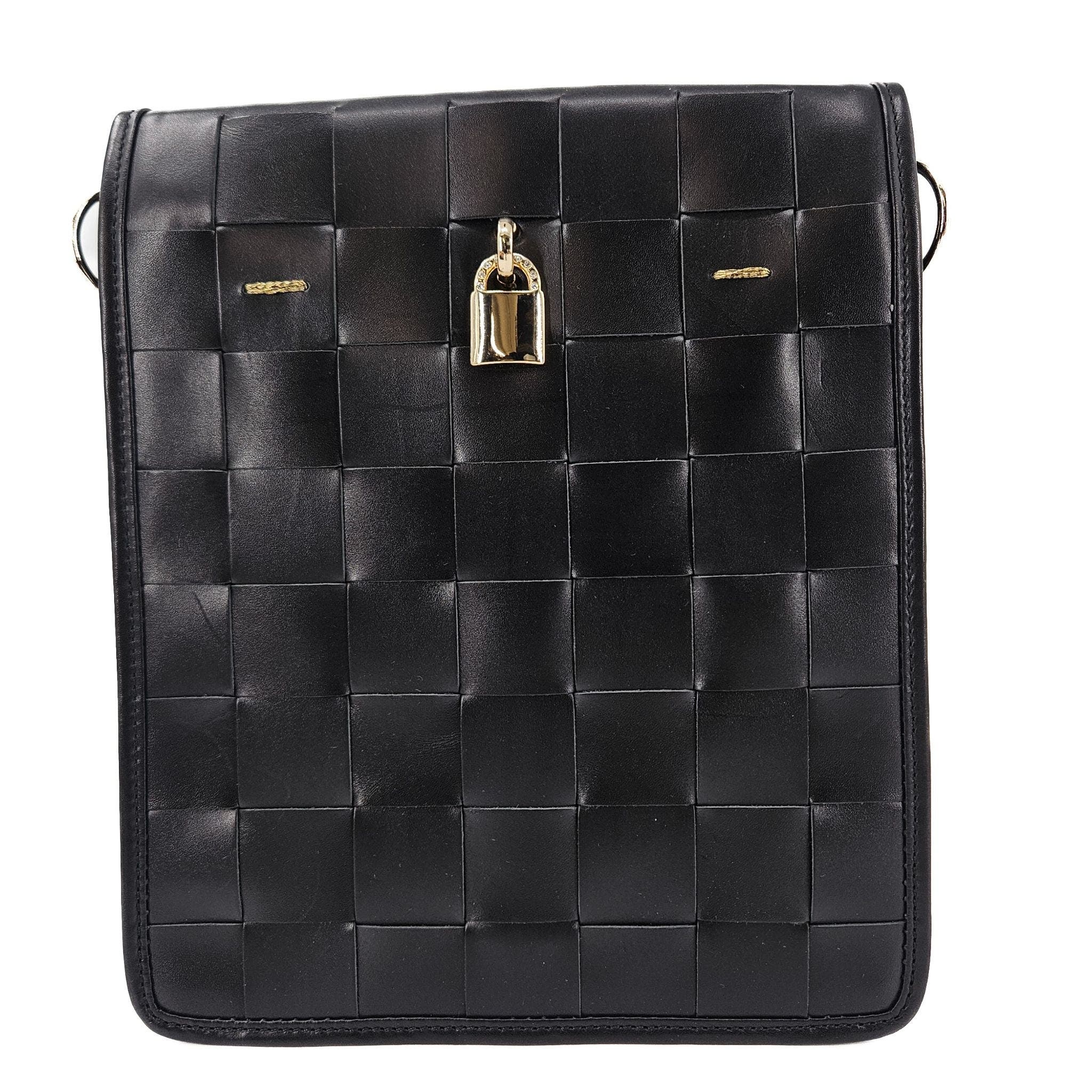 Madison Maison Woven Leather Lock Crossbody Bag, Alternate, color, Black