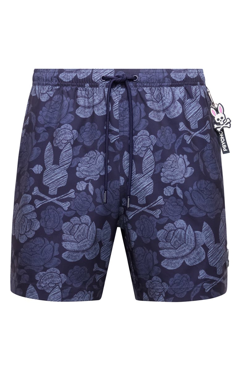 Psycho Bunny Rowen Print Swim Trunks, Alternate, color, Evening Blue