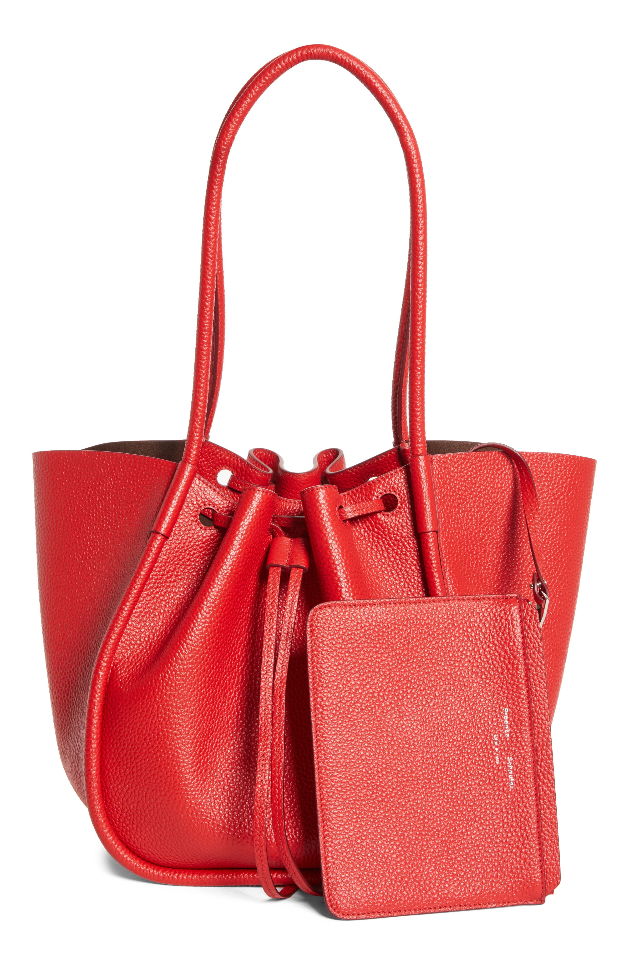 Proenza Schouler Large Ruched Leather Tote, Alternate, color, Tomato