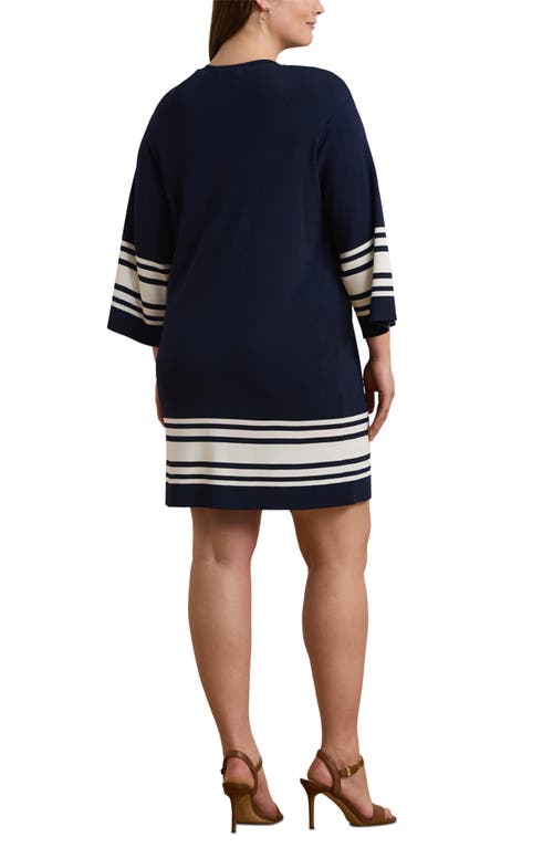 Shop Ralph Lauren Lauren  Long Open Front Cardigan In Refined Navy/white