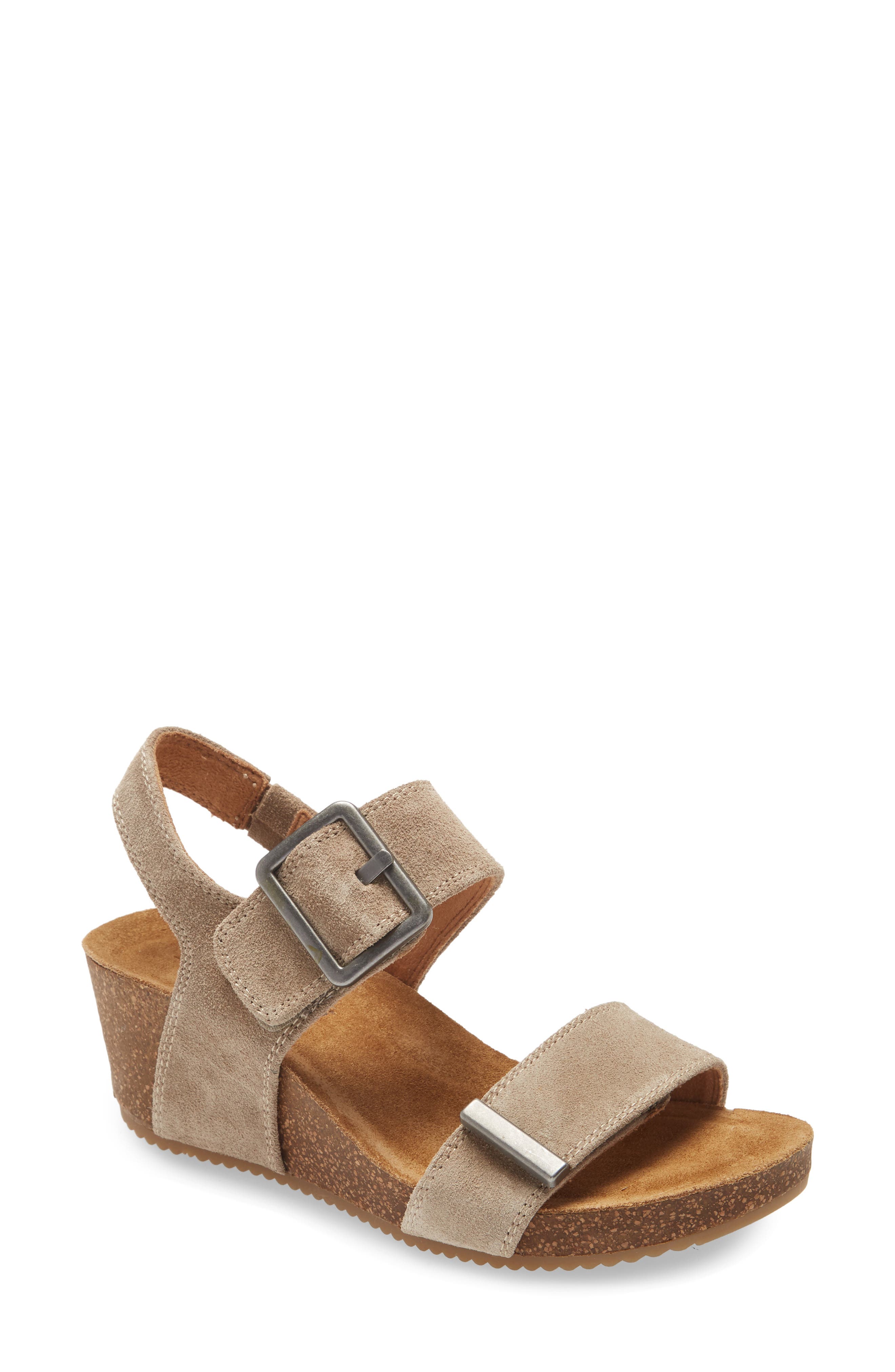 Emberly Wedge Sandal, Main, color, LIGHT TAUPE SUEDE