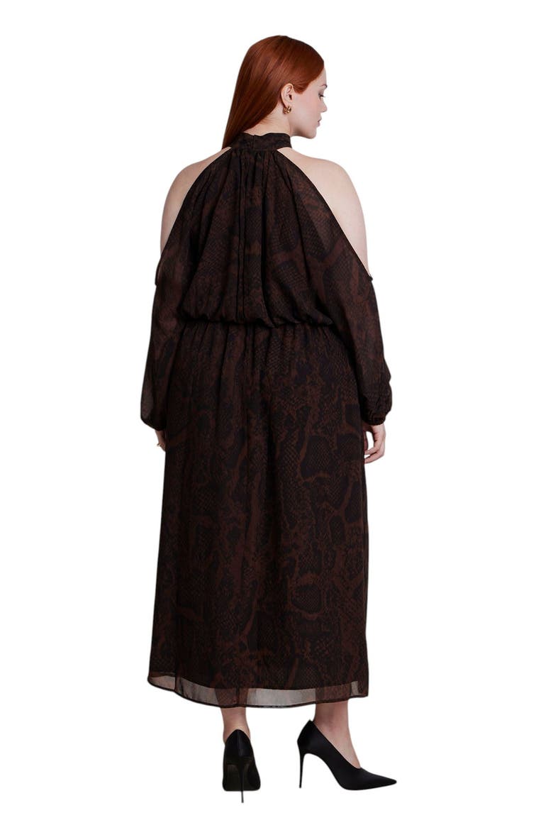 Cold Shoulder Chiffon Maxi Dress (plus), Alternate, color, SNAKE TEXTURED