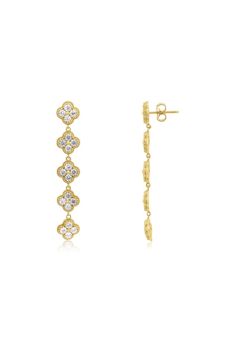 CZ Clover Dangle Earrings, Main, color, Gold Plated Sterling Silver