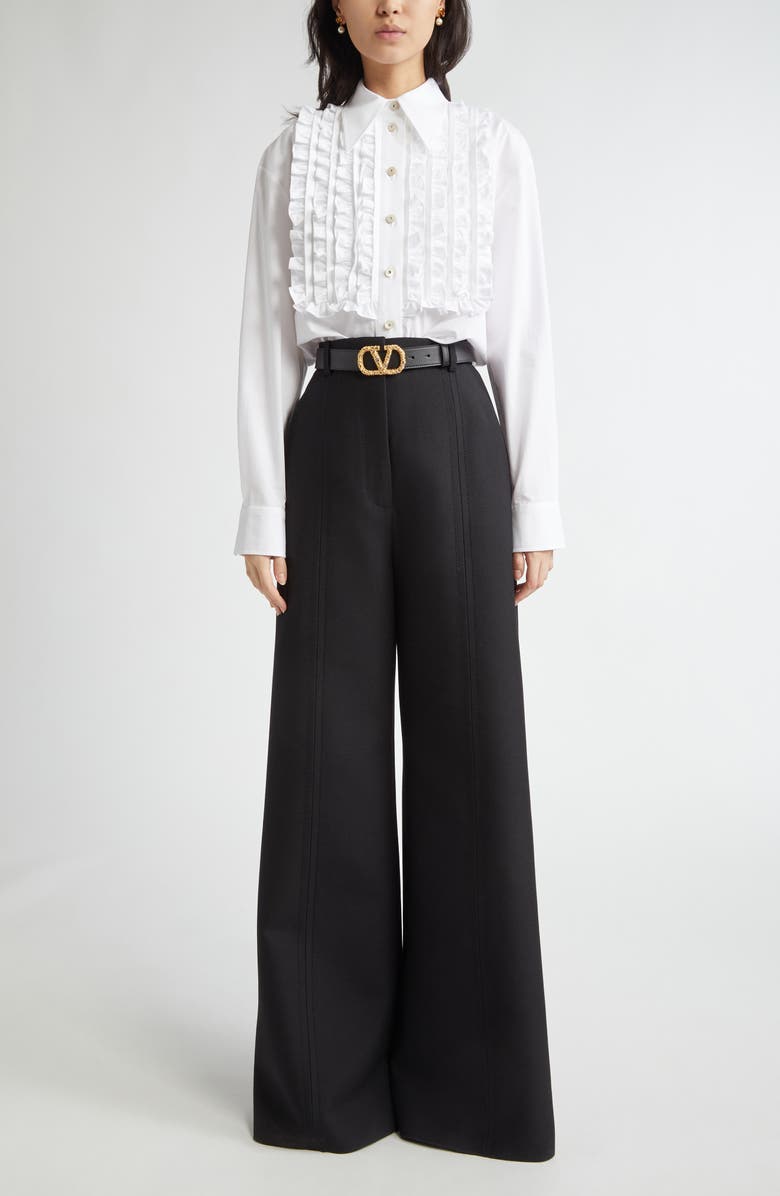 Valentino Garavani Ruffle Bib Cotton Poplin Button-Up Shirt, Alternate, color, 