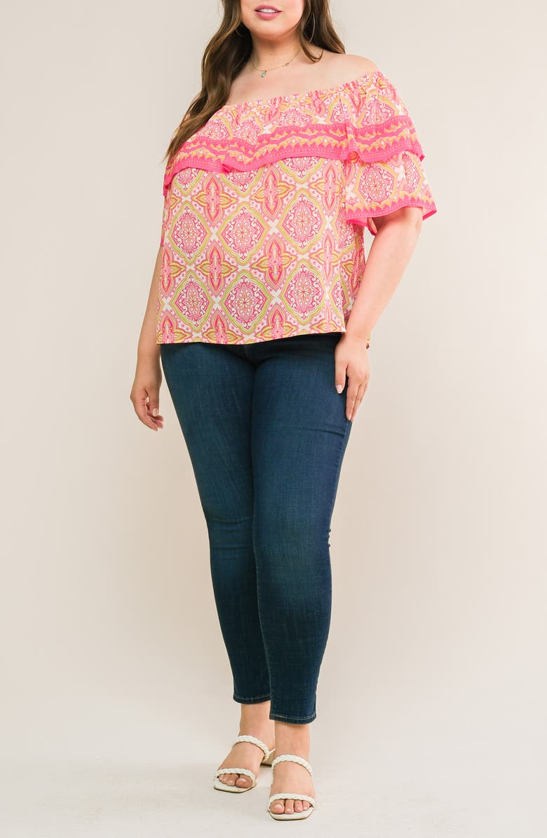 FLYING TOMATO Off-the-Shoulder Top, Alternate, color, Fuchsia Lime