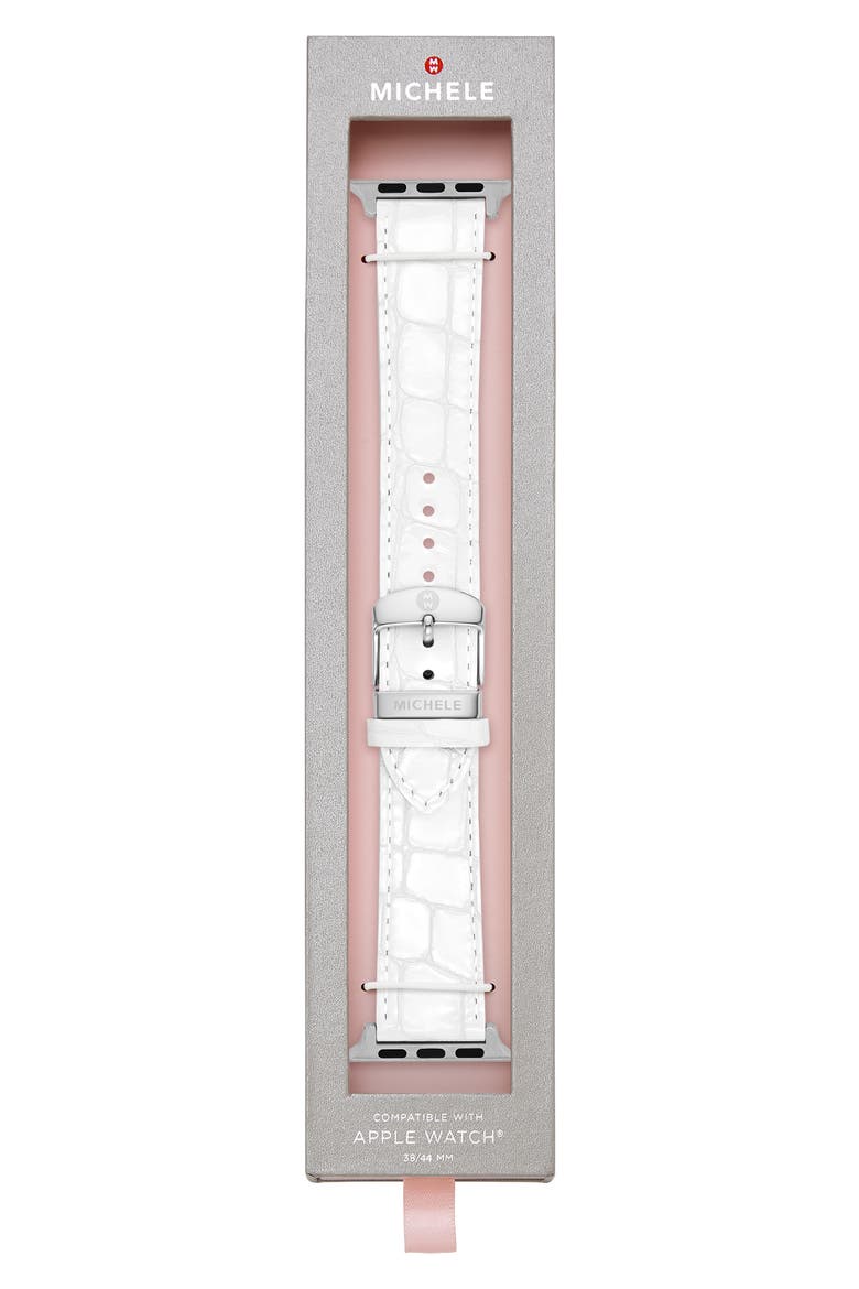 Croc Embossed Patent Leather 20mm Apple Watch® Watchband, Alternate, color, WHITE