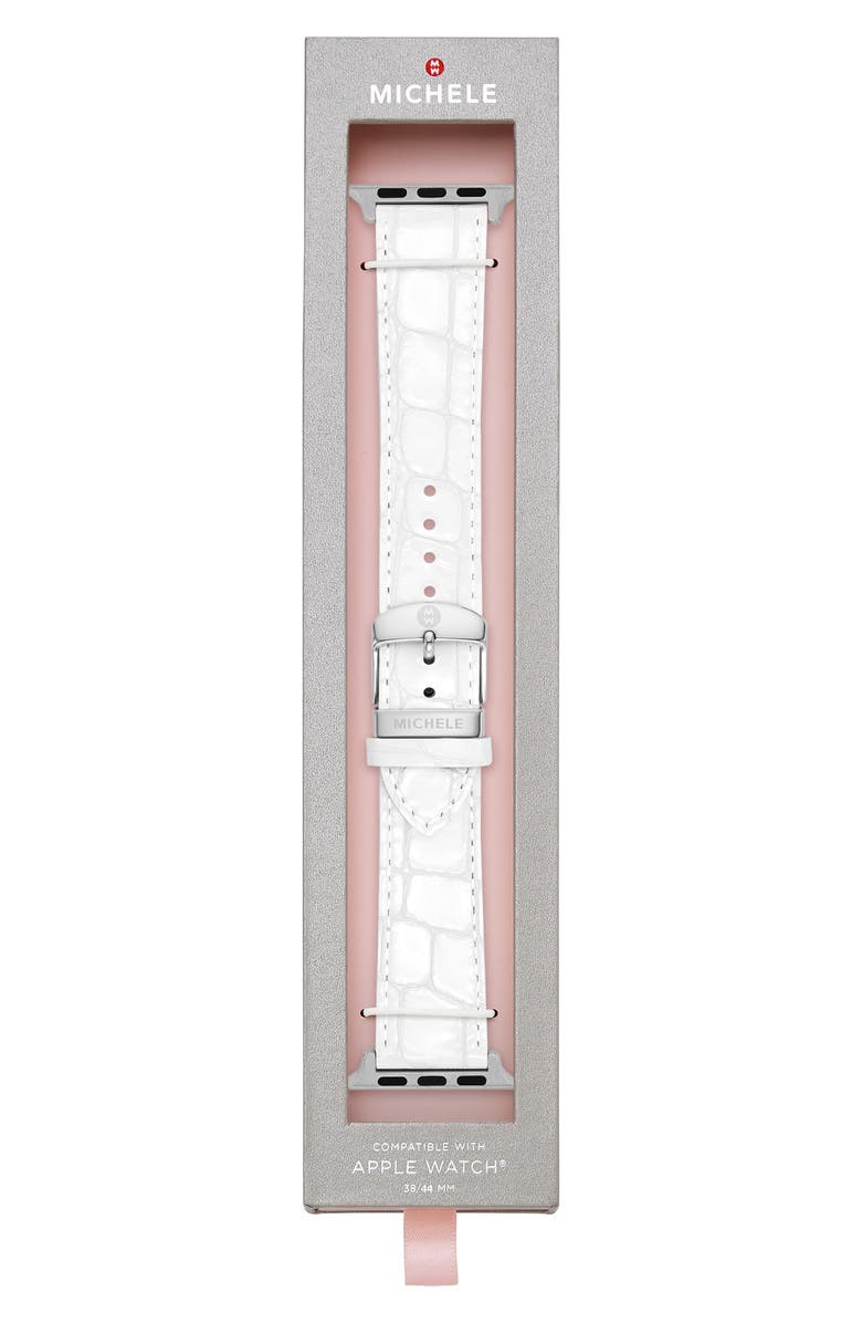 MICHELE Croc Embossed Patent Leather 20mm Apple Watch<sup>®</sup> Watchband, Alternate, color, White