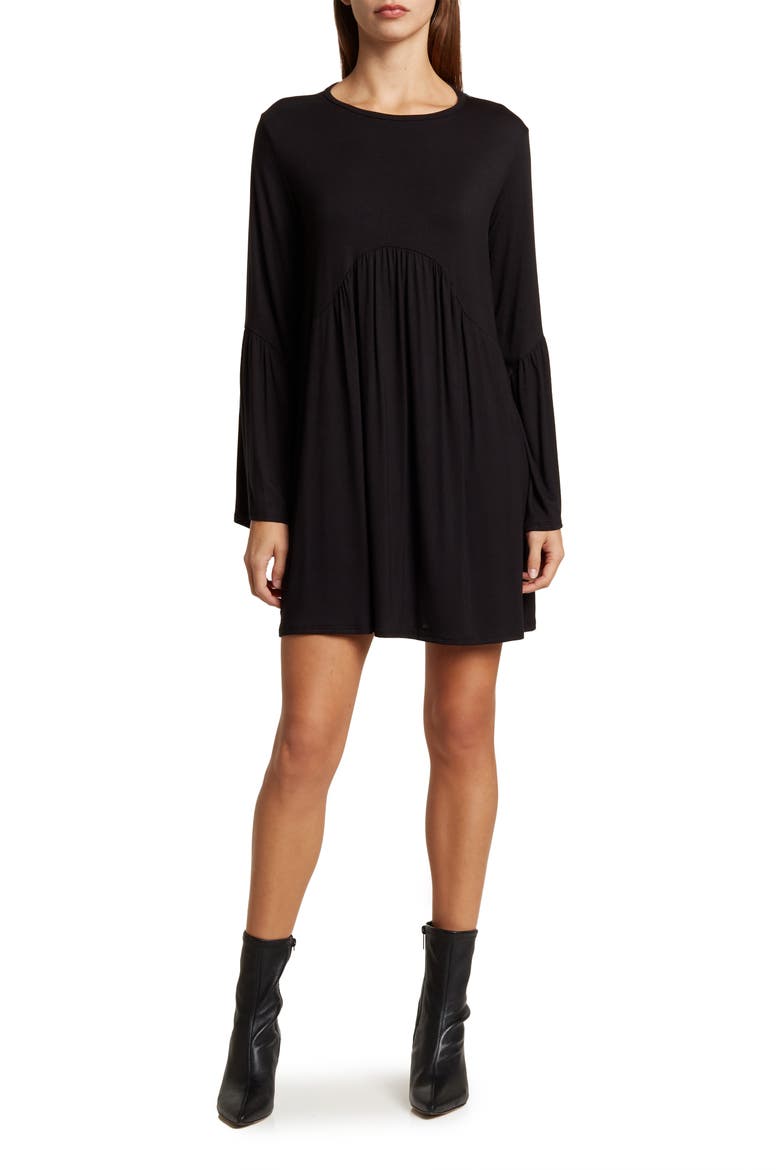 Long Sleeve Swing Dress, Main, color, BLACK