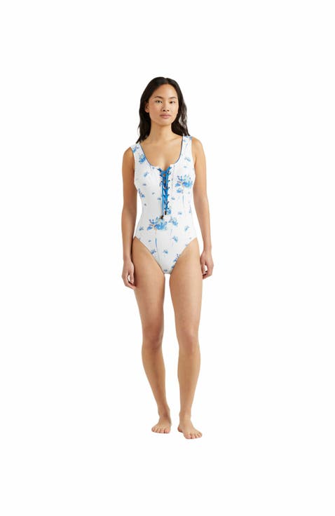 Women's Herbier Shiny Jersey Lace-Up One-Piece Swimsuit