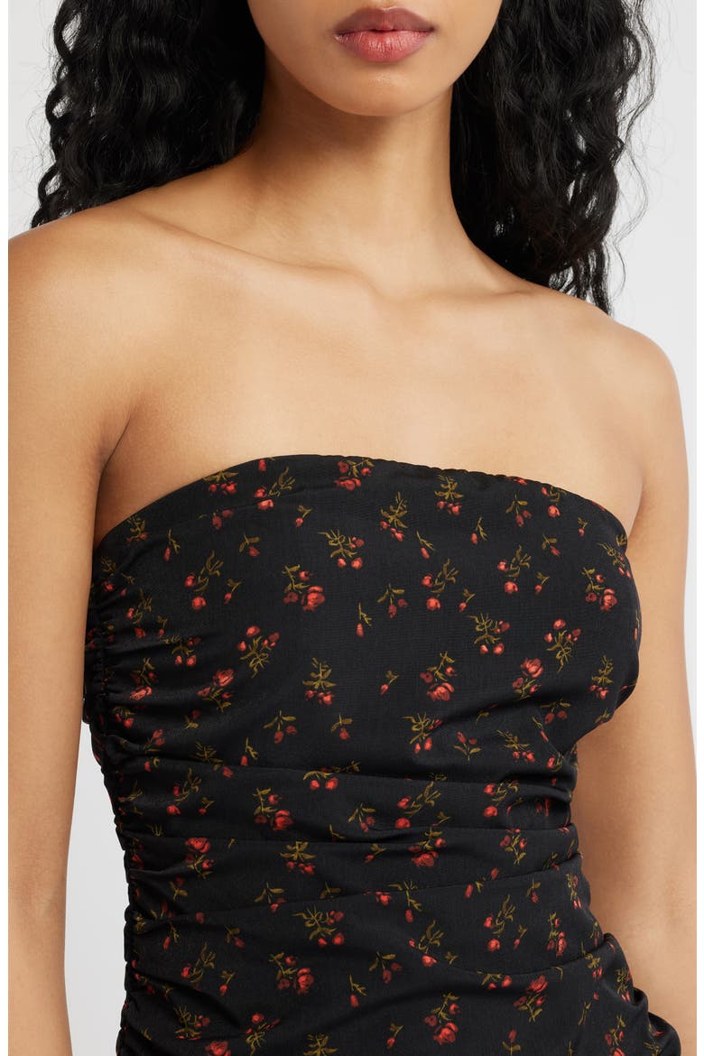 Molly Floral Print Strapless Midi Dress, Alternate, color, BLACK FLORAL