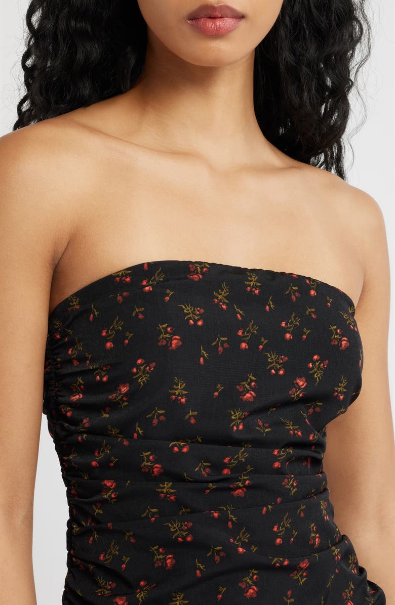 Lulus Molly Floral Print Strapless Midi Dress, Alternate, color, Black Floral