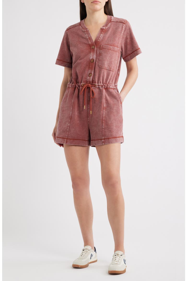 Short Sleeve Drawstring Romper, Main, color, PAPRIKA