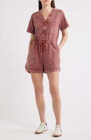 CITY BLUES Short Sleeve Drawstring Romper