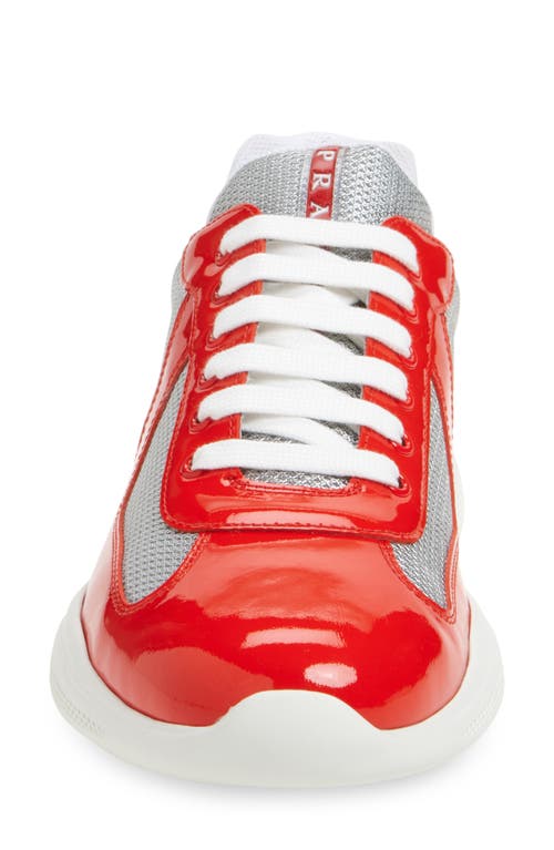 Prada Low Contrasting Panel Sneakers In Mandarino/argento