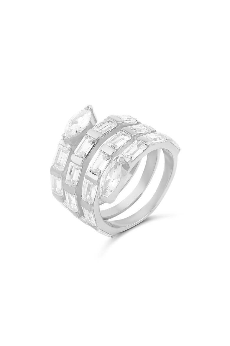 Cubic Zirconia Swirl Bypass Ring, Main, color, SILVER/ WHITE