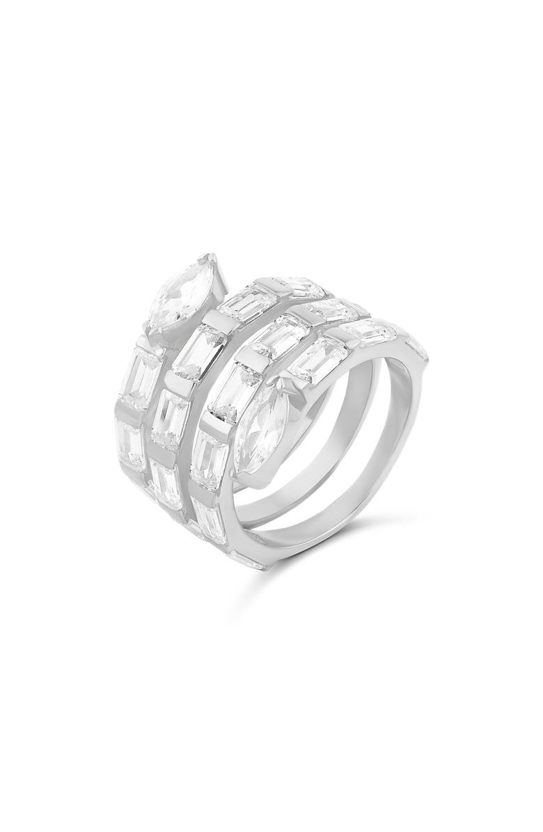 SHYMI Cubic Zirconia Swirl Bypass Ring, Main, color, Silver/ White