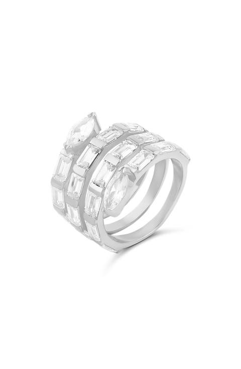 Cubic Zirconia Swirl Bypass Ring