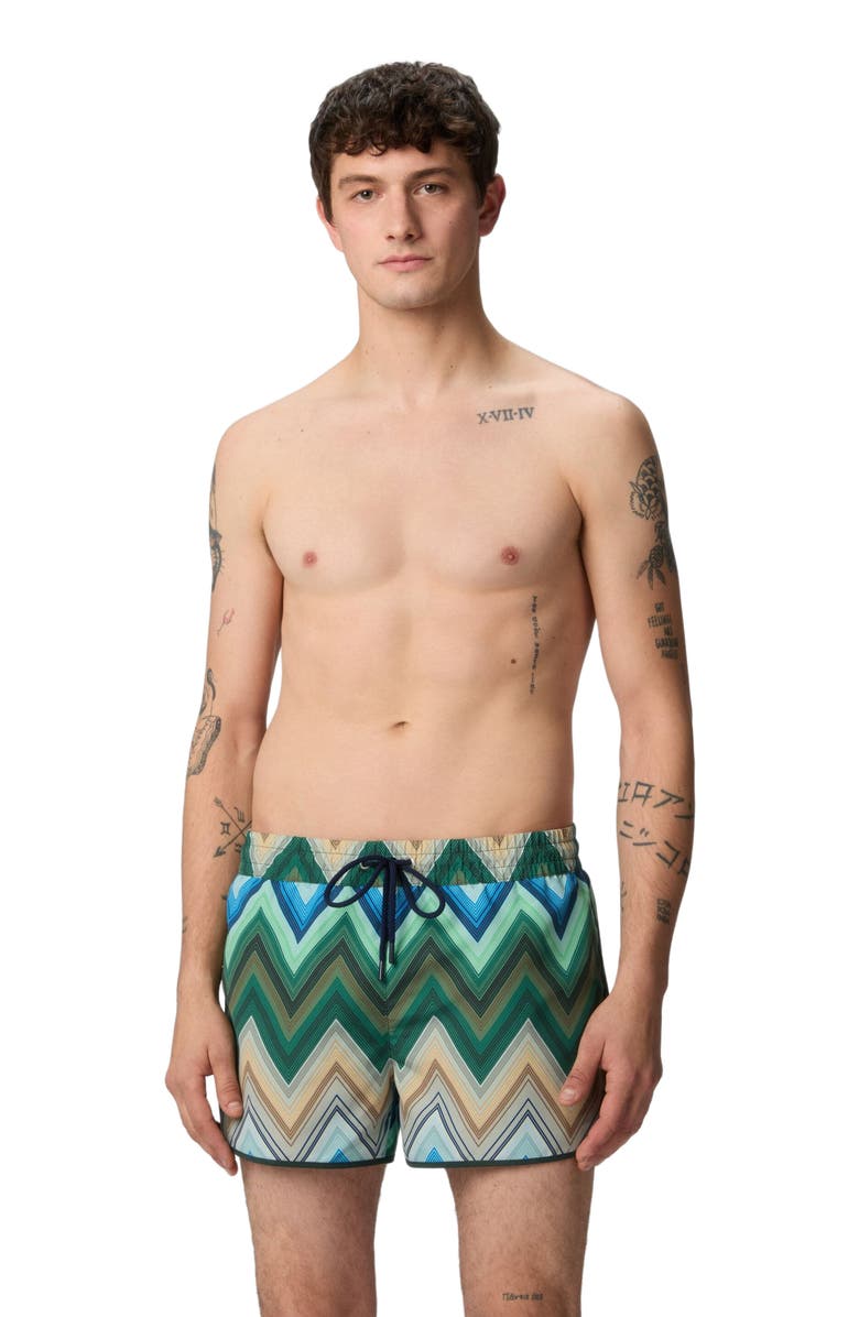 Missoni Swim Shorts With Macro Zigzag Print, Main, color, Green