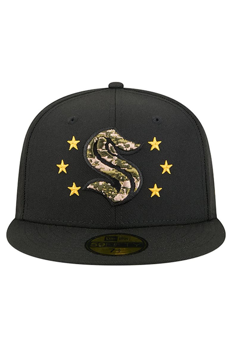 Men's New Era  Black Seattle Kraken Military Appreciation Digital Camo Stars 59FIFTY Fitted Hat, Alternate, color, Black