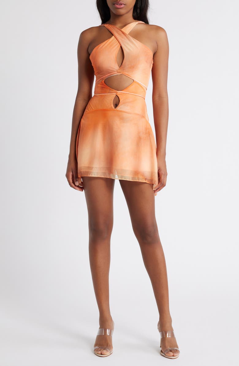 Mistress Rocks Cutout Minidress, Main, color, Orange Ombre