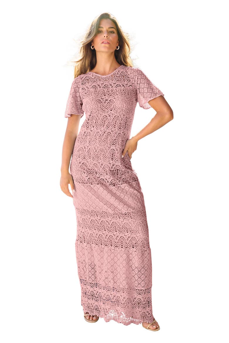 Crochet Lace Maxi Dress, Main, color, SOFT BLUSH