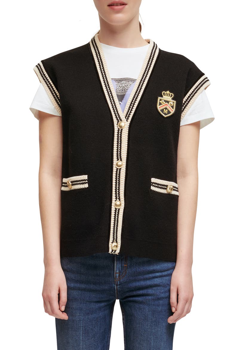 Marshalina College Cardigan Vest, Main, color, BLACK
