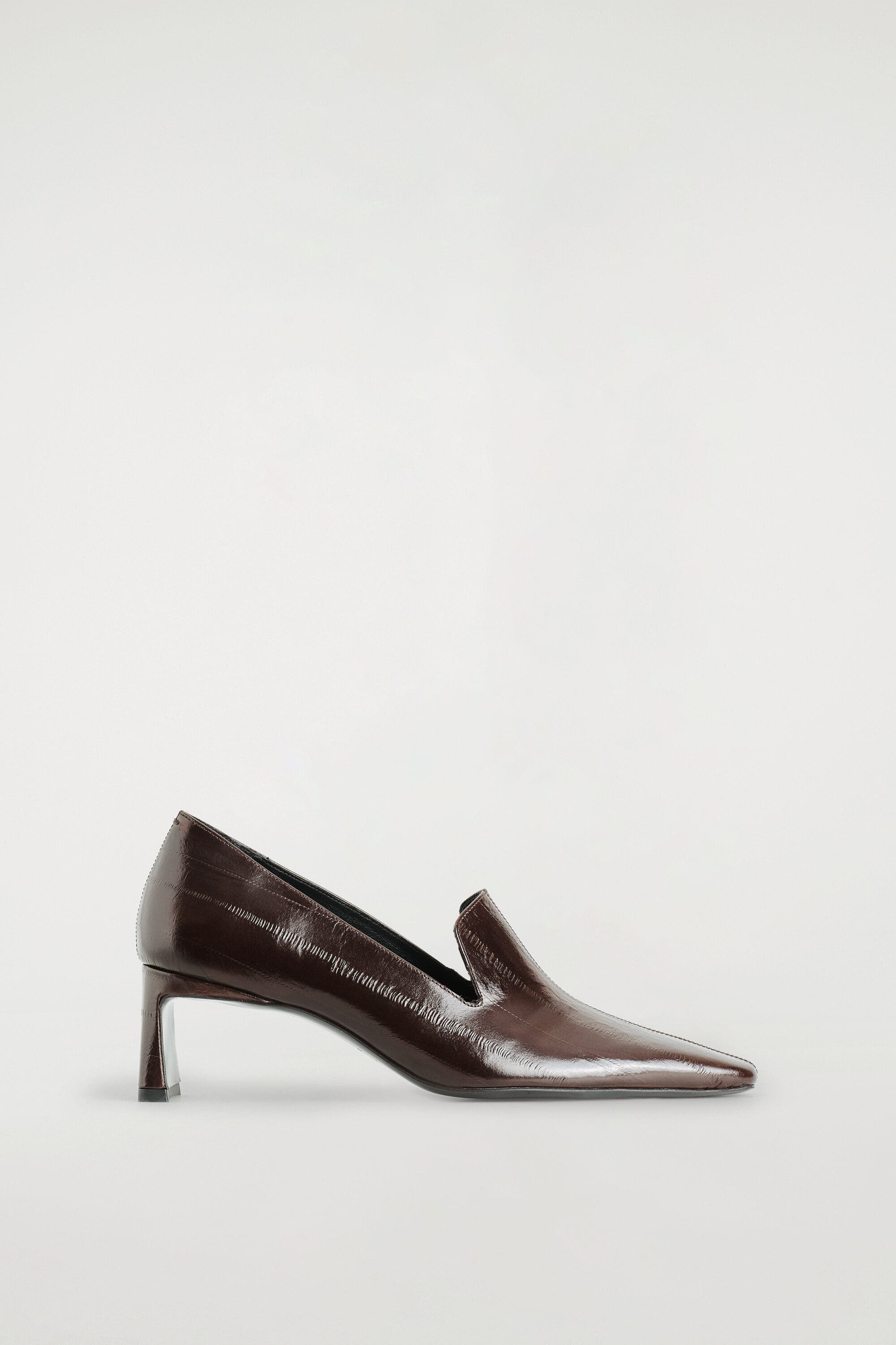 Angular Leather Heeled Loafers, Main, color, BROWN / EEL EFFECT