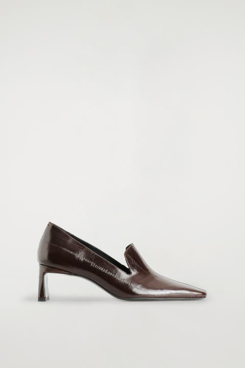 Angular Leather Heeled Loafers