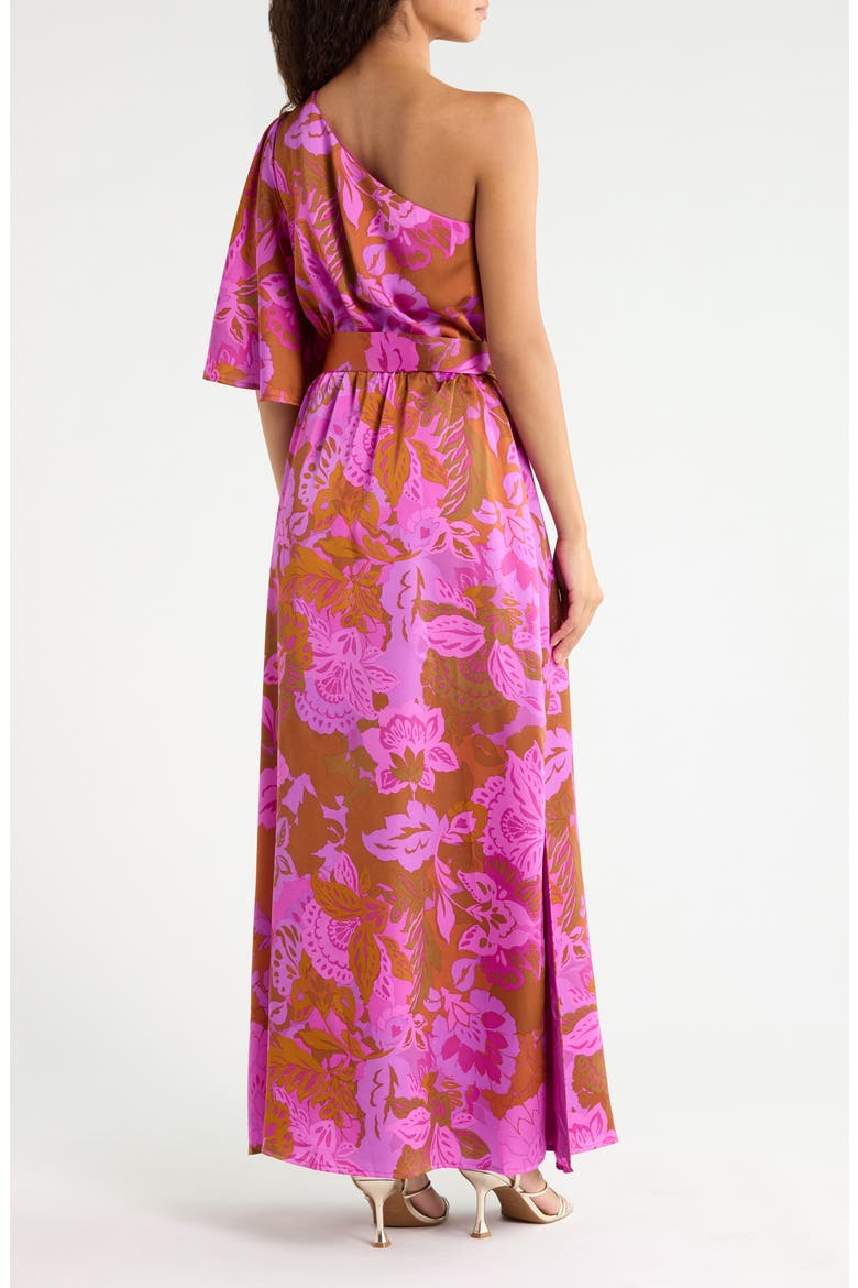 Lorian Floral Meara One-Shoulder Maxi Dress, Alternate, color, RUST-MAGENTA