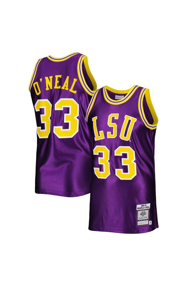 Mitchell & Ness Men's Mitchell & Ness Shaquille O'Neal Purple LSU Tigers 1990/91 Authentic Jersey, Main, color, Purple