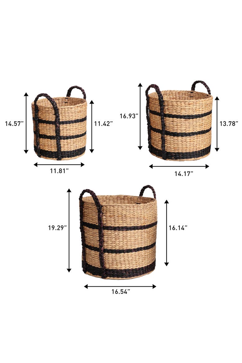 Stripe Handwoven Water Hyacinth Nesting Storage Baskets with Handles, Alternate, color, Natural/Black
