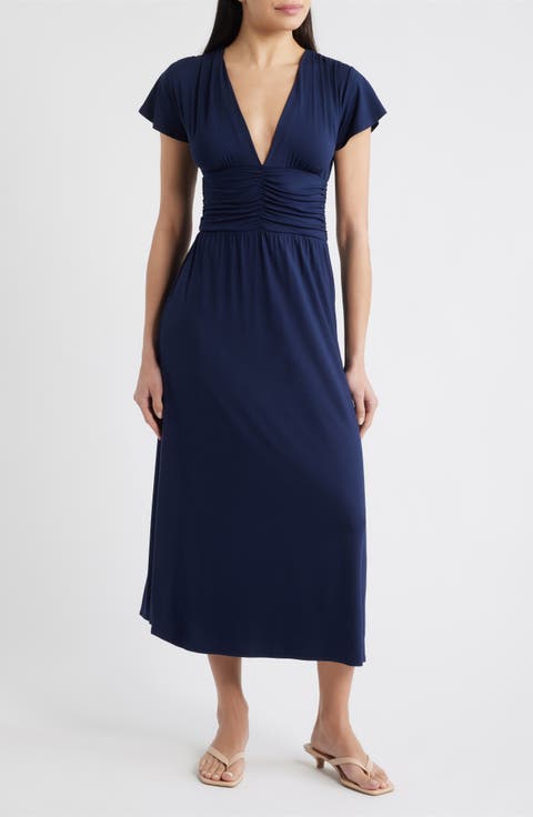 Ruched Bodice Midi Dress