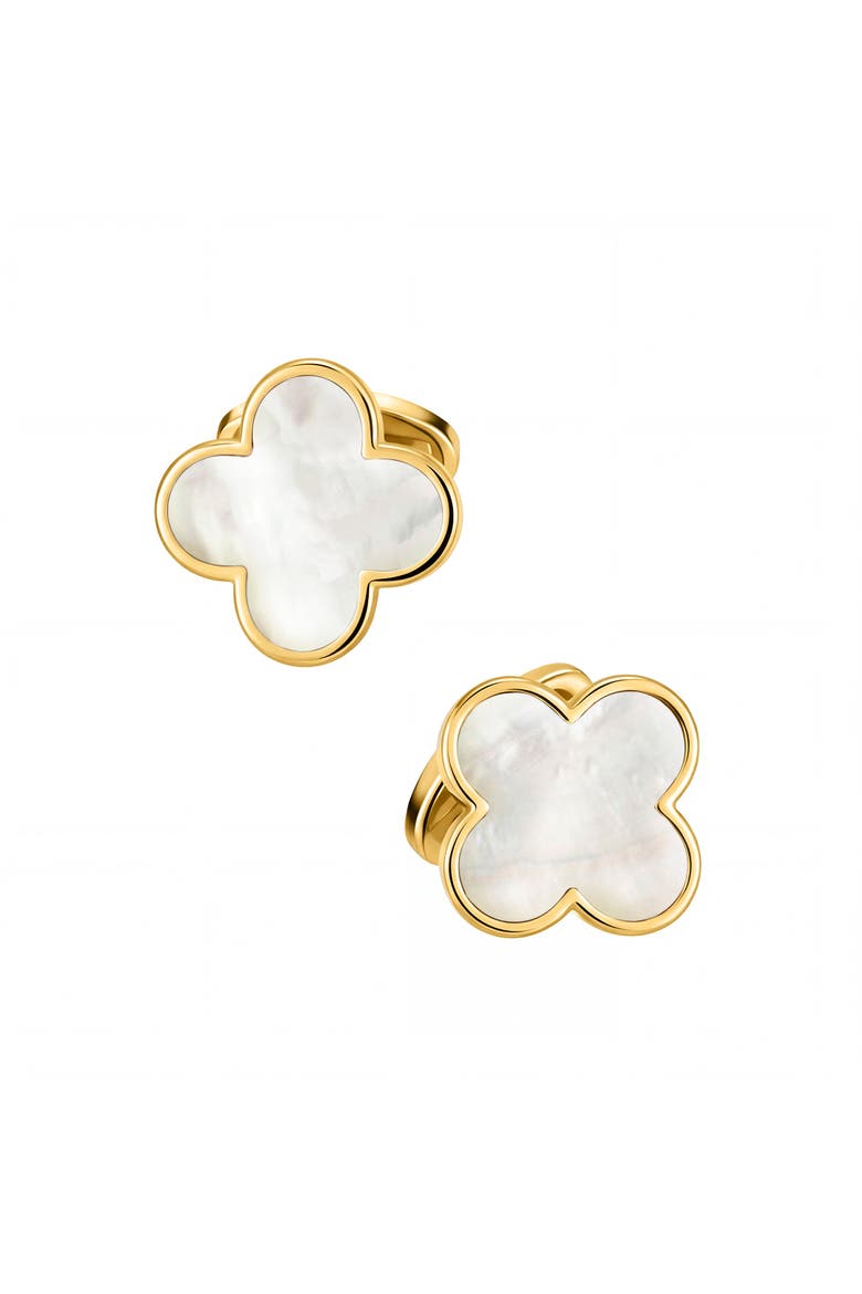 Four Leaf Clover 18K Gold Vermeil Sterling Cufflinks, Main, color, White