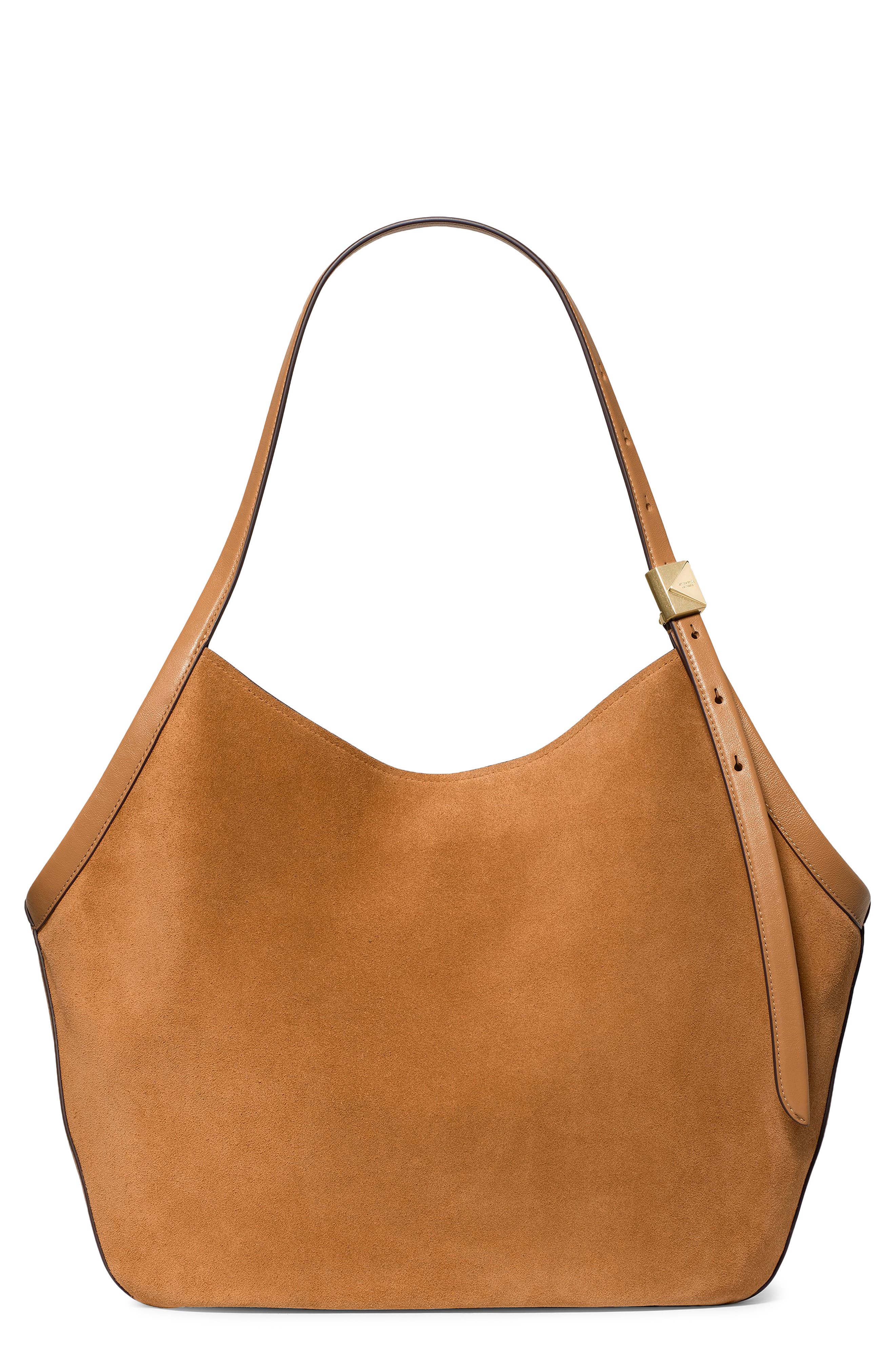 Kate Spade New York deco suede tulip tote, Main, color, Garden Soil