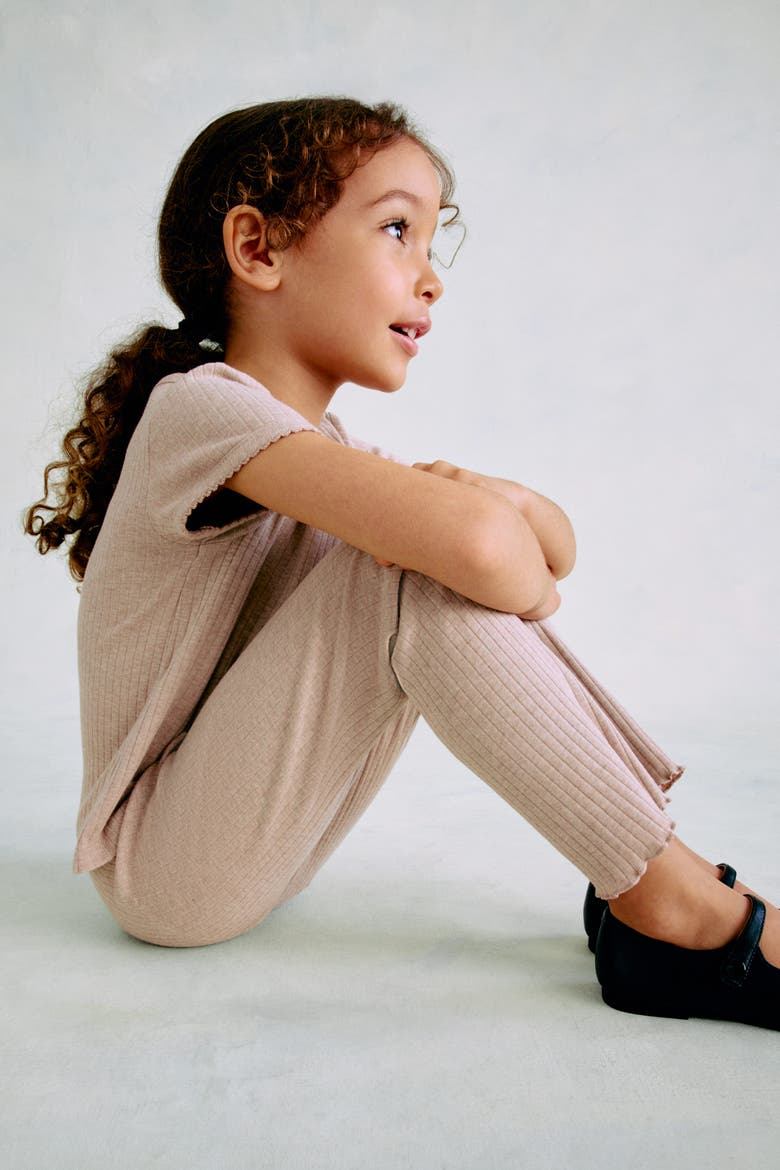 Ribbed Cotton Leggings, Alternate, color, Beige melange