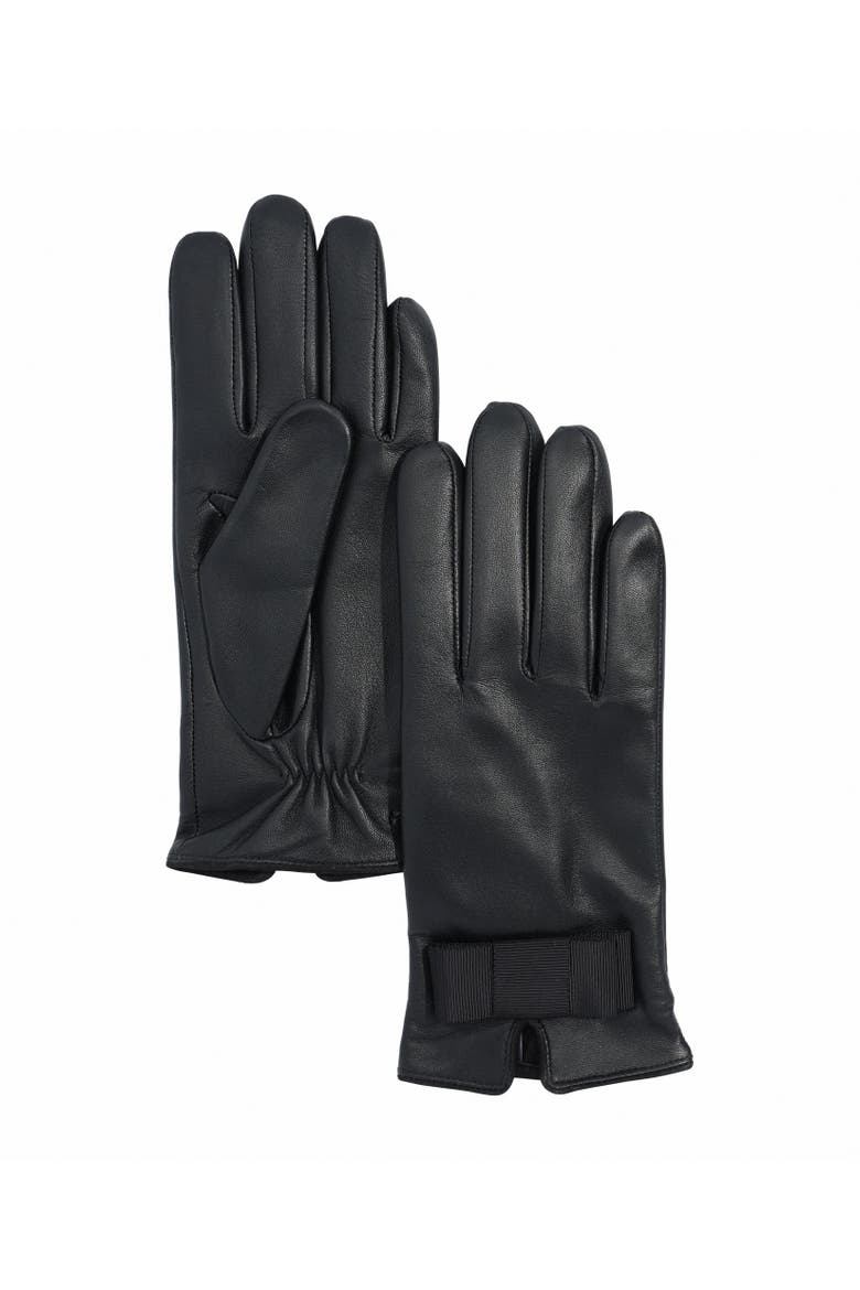 tuxedo bow leather glove, Main, color, black
