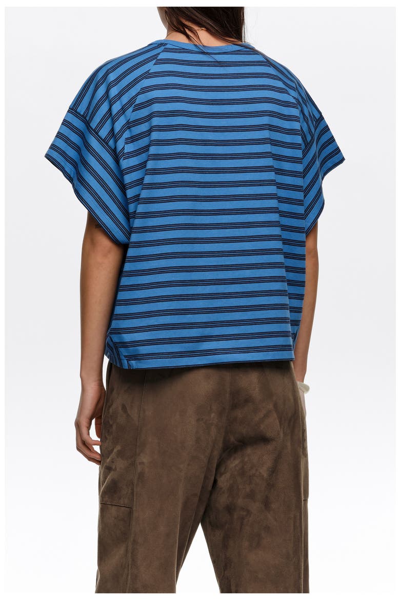 Striped Cropped T-shirt With Embroidered Logo, Alternate, color, BLUE