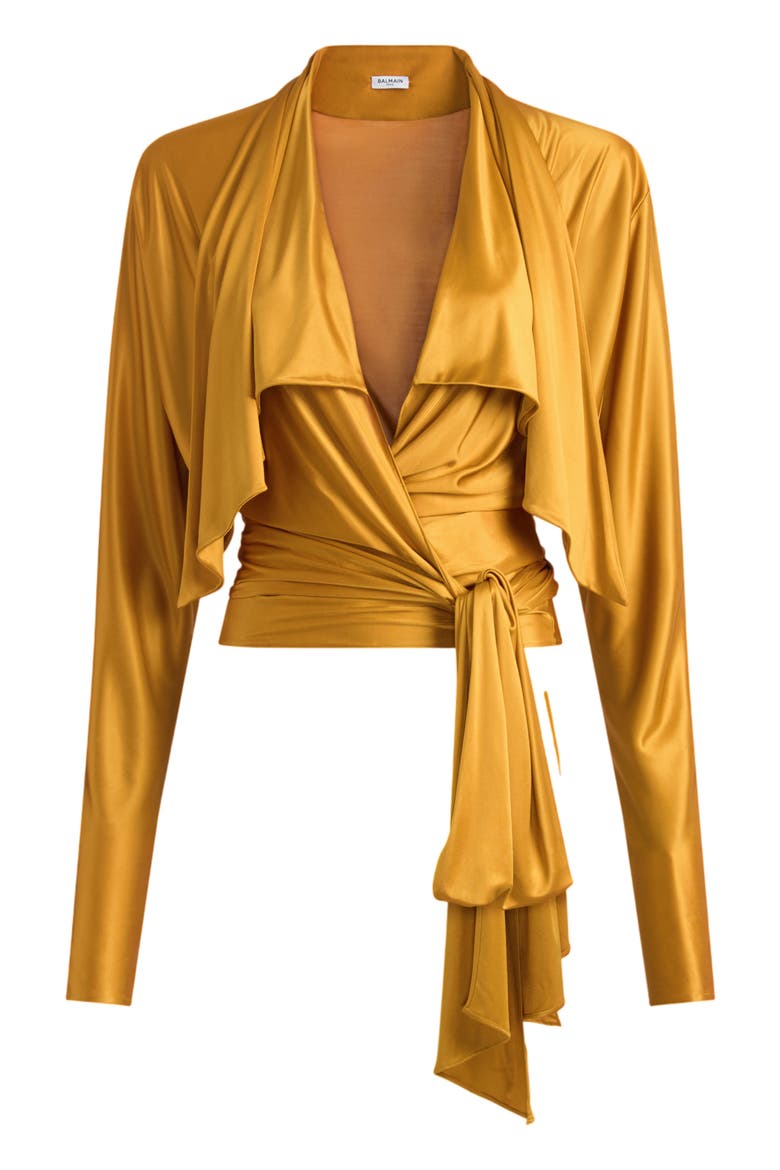 Flowy Jersey Tie-Front Blouse, Alternate, color, orange