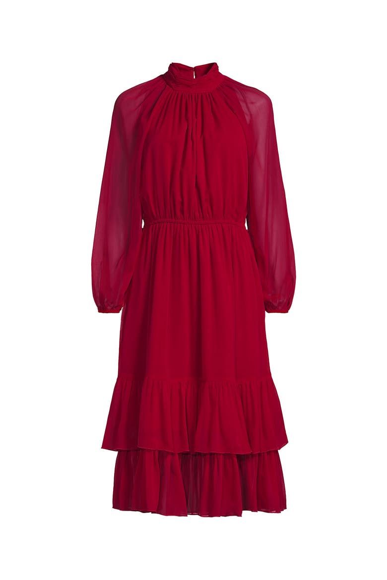 Crinkle Chiffon Ruffle Dress, Alternate, color, Rich Red