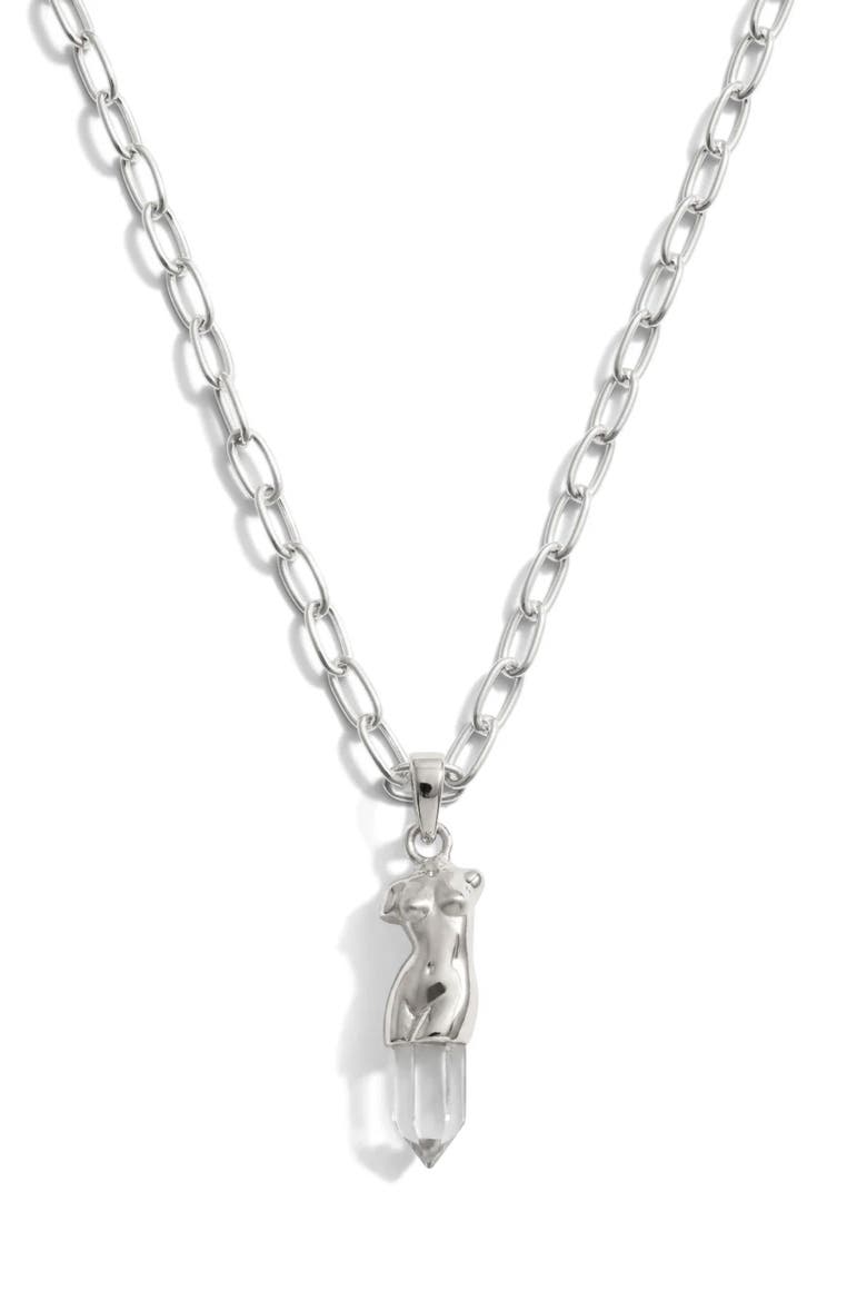 Classical Bust Crystal Pendant Necklace, Main, color, METALLIC SILVER