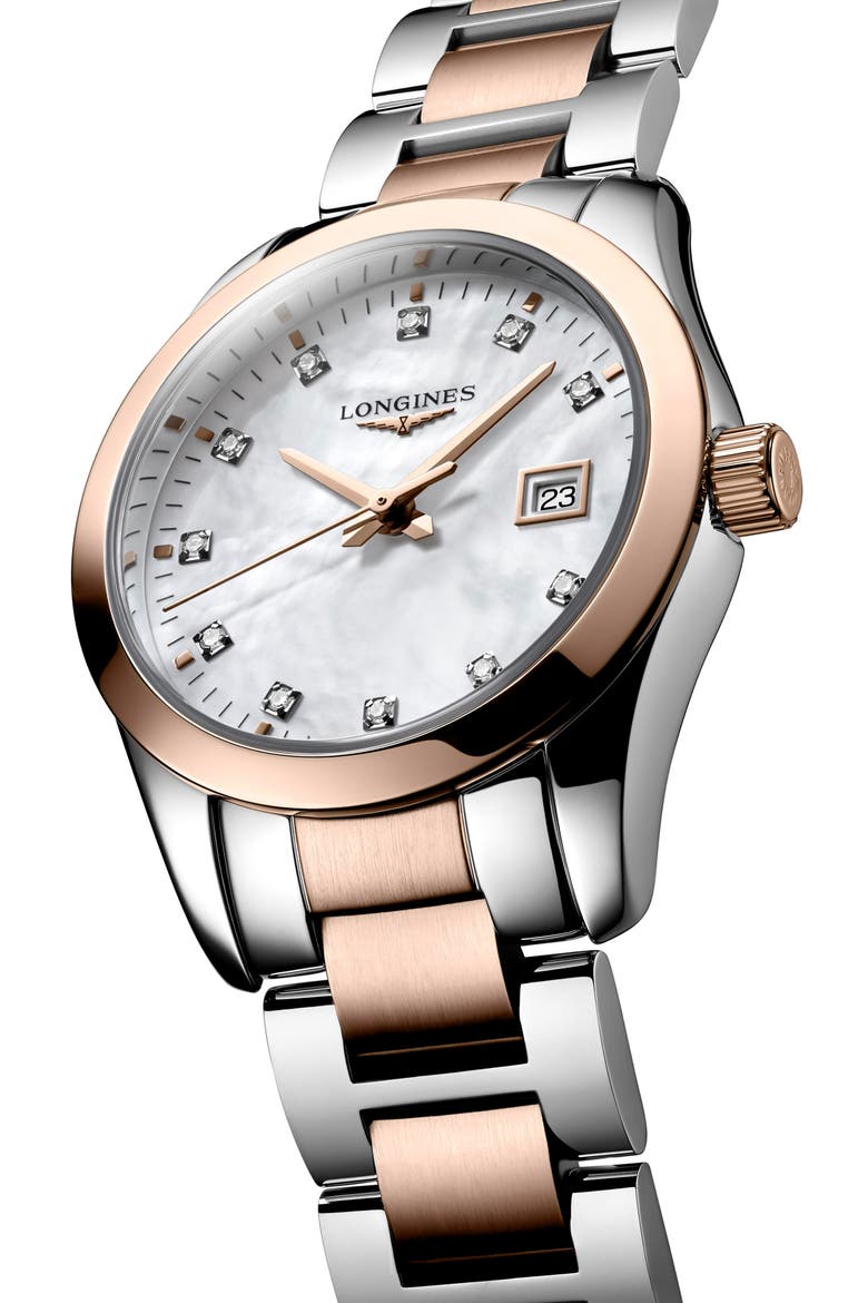 Conquest Classic Diamond Bracelet Watch, 29mm, Alternate, color, SILVER/ MOP