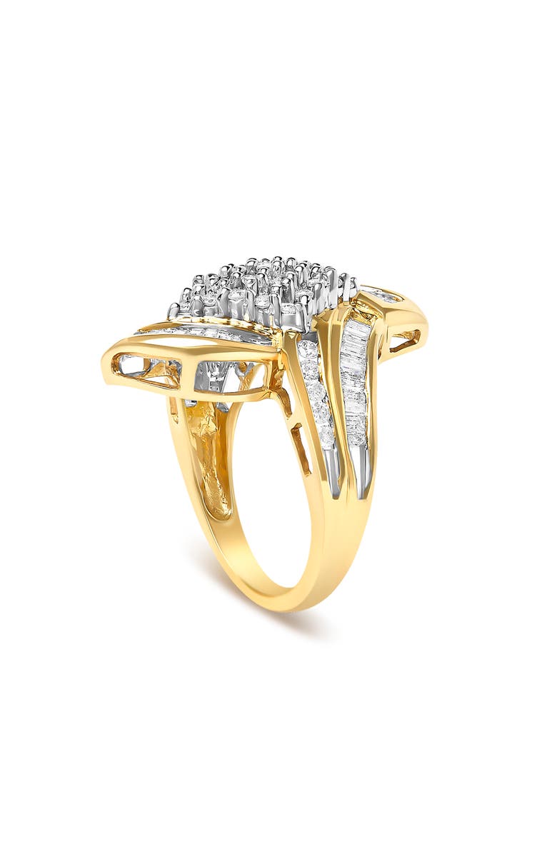 Haus of Brilliance 14K Yellow Gold 1-1/3 Cttw Round and Baguette Diamond Bypass Cocktail Ring, Alternate, color, Yellow Gold