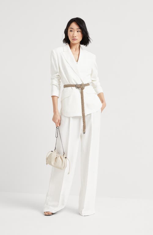 Brunello Cucinelli White Pants With Pleated Front And Jewelry Detail In White