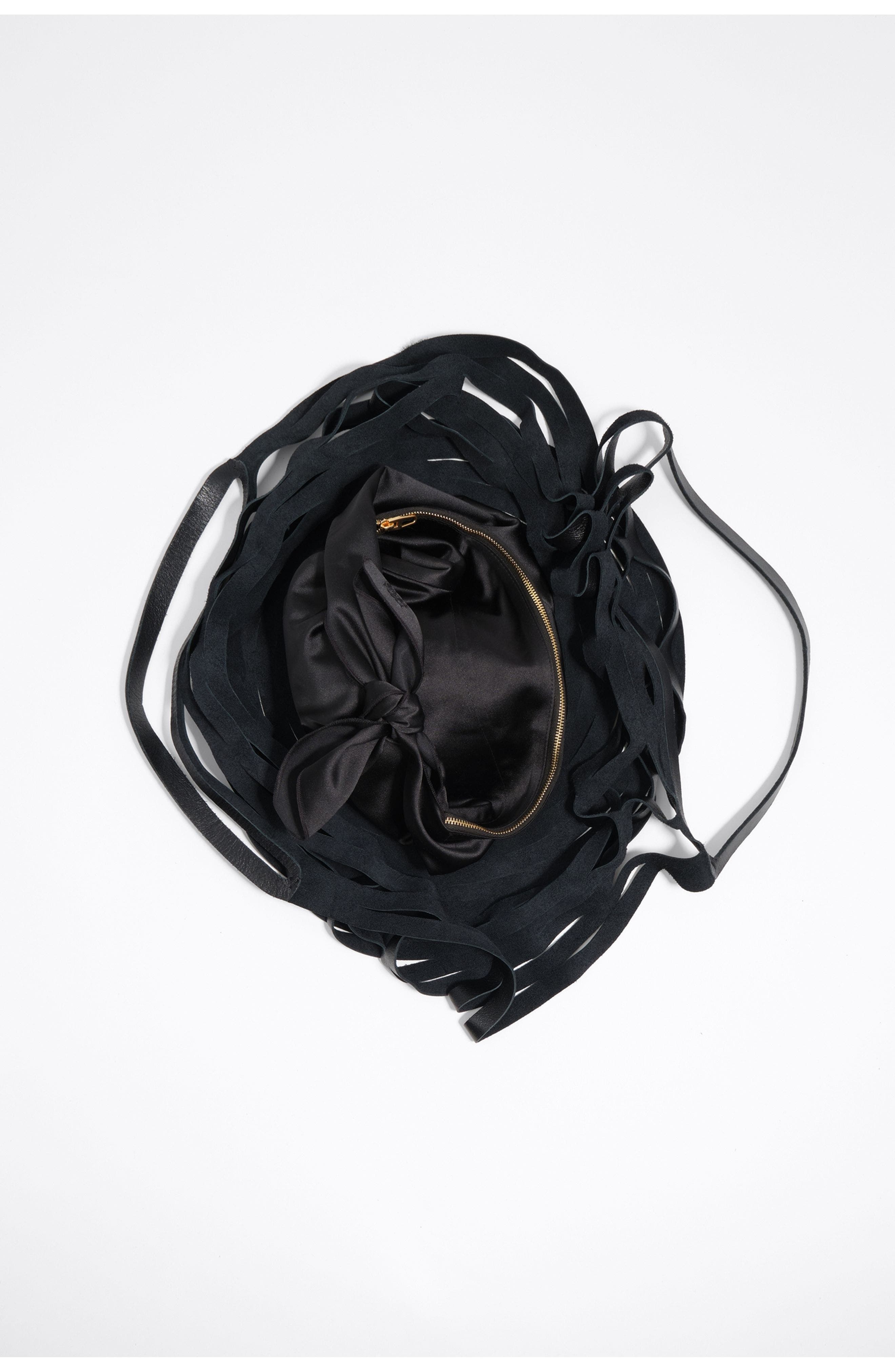 Bimba y Lola Leather Cala Bag, Alternate, color, Black