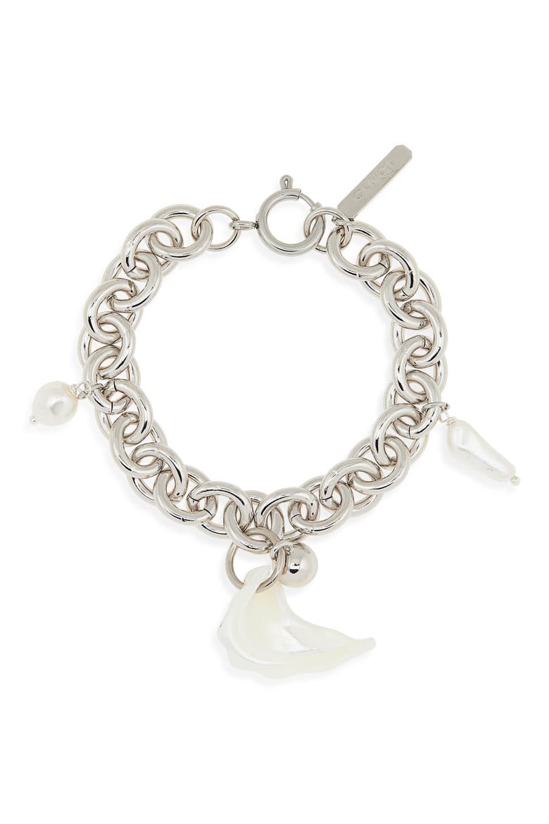 Tyler Seashell & Faux Pearl Chain Bracelet, Main, color, PALLADIUM
