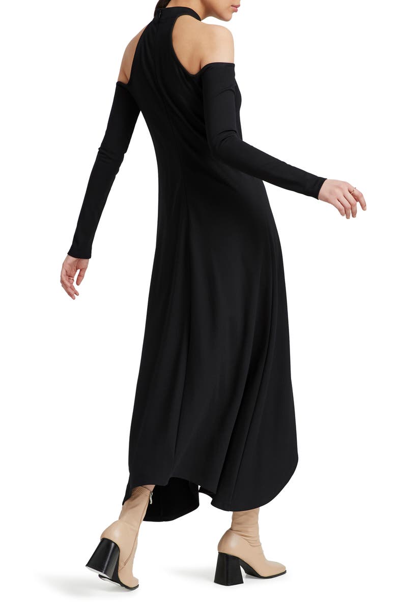 Marcella Kalene Cold Shoulder Long Sleeve High-Low Maxi Dress, Alternate, color, Black